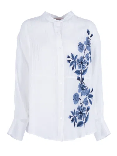 Ermanno Scervino Pintuck Floral Mandarin Blouse In White