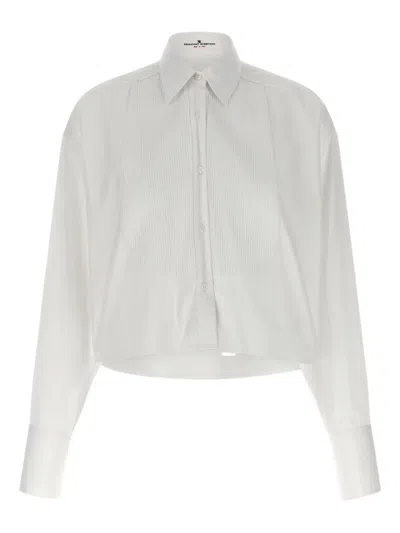 Ermanno Scervino Cropped Cotton Poplin Shirt With Plastron Detail In Neutral