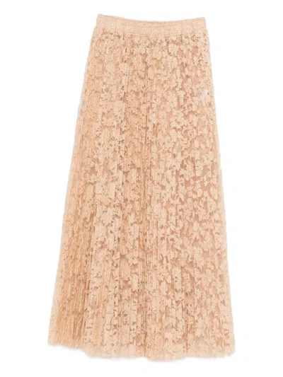 Ermanno Scervino Beige Pleated Floral-lace Skirt In Nude