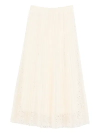 Ermanno Scervino Pleated Floral Midi Skirt In Neutral