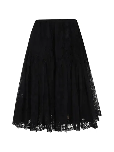 Ermanno Scervino Pleated Lace Midi Skirt In Black