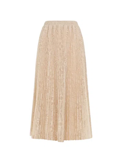 Ermanno Scervino Pleated Lace Skirt In Neutral