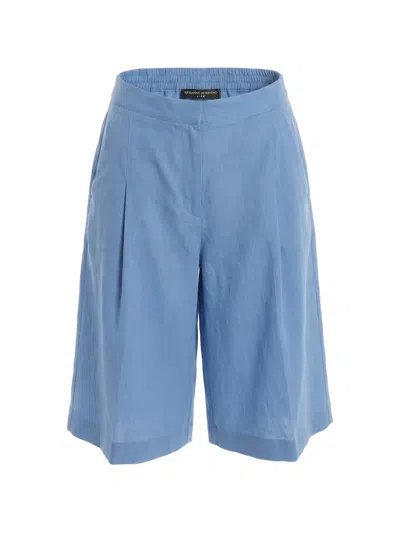 Ermanno Scervino Pleated Linen Shorts In Blue