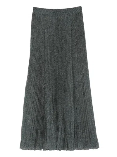 Ermanno Scervino Pleated Longuette Skirt In Textured Polyester In Gray