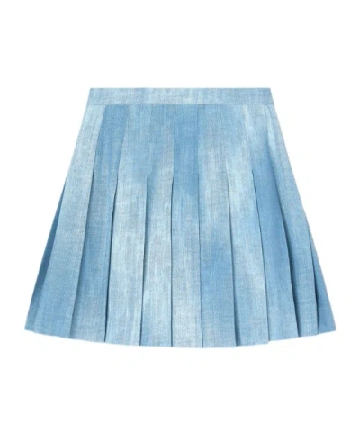 Ermanno Scervino Pleated Mini Skirt In Marocain Jeans Print In Blue