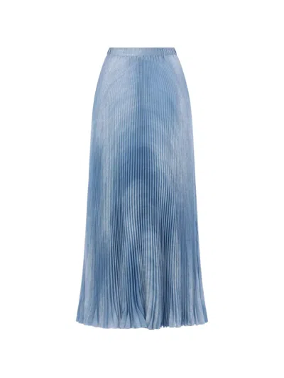 Ermanno Scervino Pleated Long Skirt In Blue
