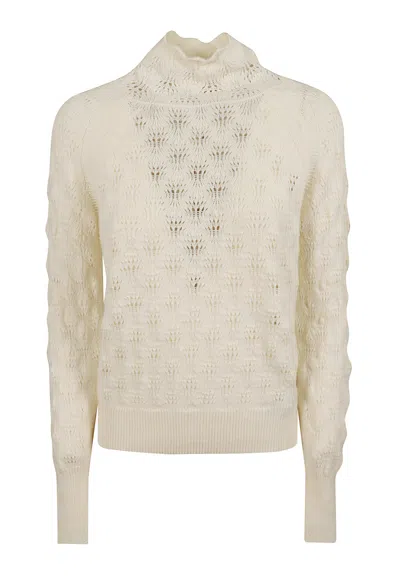 Ermanno Scervino Pointelle Knit Long Sleeve High Neck Sweater In Neutral