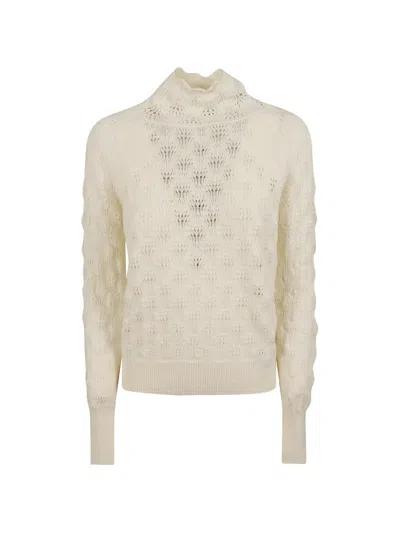 Ermanno Scervino Pointelle-knit High-neck Sweater In Neutral