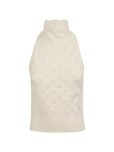 Ermanno Scervino Pointelle-knit High-neck Top In Neutral