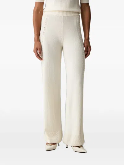 Ermanno Scervino Pointelle-knit Wide-leg Trousers In Neutral