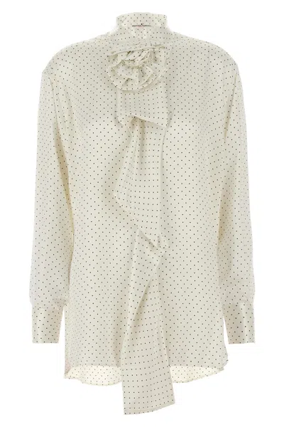 Ermanno Scervino Polka Dot Shirt Flower Brooch In White/black