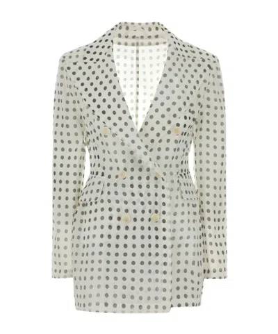Ermanno Scervino Double-breasted Polka-dot Silk Blazer In White