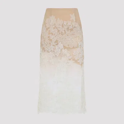 Ermanno Scervino Lace-insert Midi Skirt In Neutral