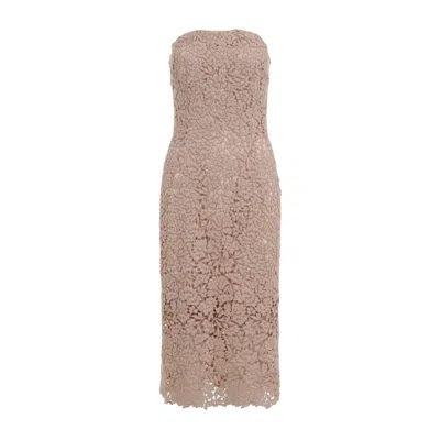 Ermanno Scervino Strapless Midi Dress With Floral Embroidery In Brown