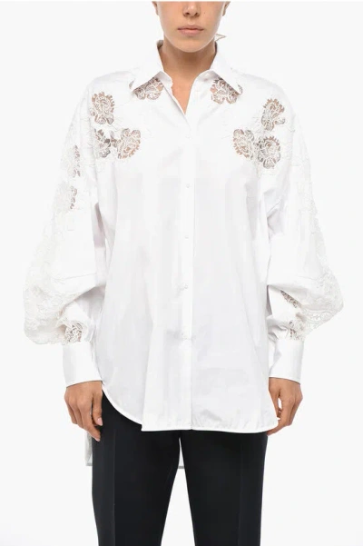Ermanno Scervino Popeline Shirt With Lace Inserts In White