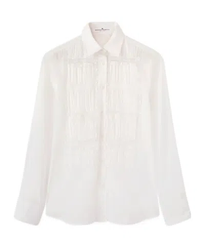 Ermanno Scervino Poplin Shirt With Pleating And Valencienne Lace In White