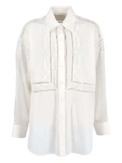 Pre-owned Ermanno Scervino  Lace Insert Cotton Shirt In White
