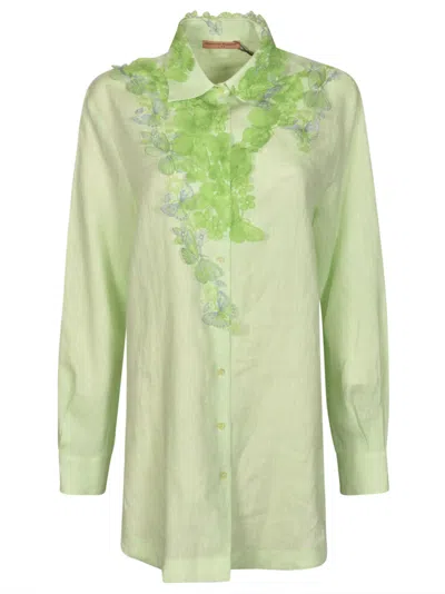 Ermanno Scervino Printed Long Shirt In Verde Melange