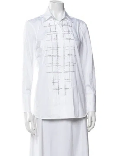 Pre-owned Ermanno Scervino Printed Long Sleeve Button-up Top In White