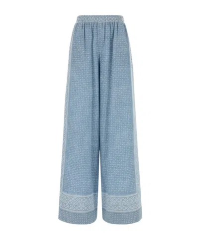 Ermanno Scervino Printed Wide-leg Pants In Blue