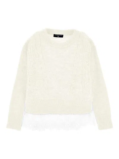 Ermanno Scervino Kids' Pullover With Lace In Neutral