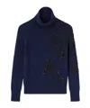 Ermanno Scervino Pure Cashmere Sweater With High Neck And Hand-embroidered Iris In Blue