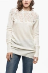 Ermanno Scervino Pure Cashmere Sweater With Lace Insert In White