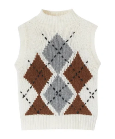 ERMANNO SCERVINO PURE CASHMERE TOP WITH TWO-TONE ARGYLE MOTIF