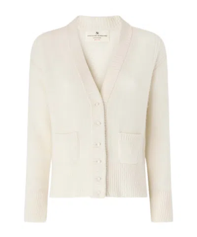 Ermanno Scervino Pure Cashmere V-neck Cardigan With Wool Lace Details In White