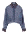 Ermanno Scervino Pure Silk Chiffon Shirt With Lace Details And Micro Flower Print In Gray