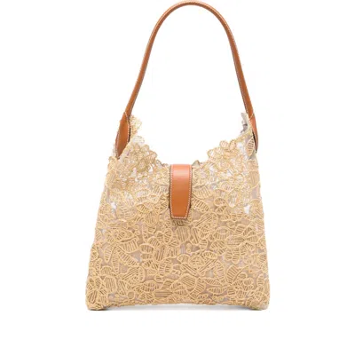 Ermanno Scervino Rafia Medium Hobo Bag In Sand