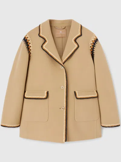Ermanno Scervino Rafia-profiles Double-wool Jacket In Neutrals