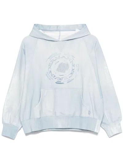 Ermanno Scervino Relaxed-fit Denim-look Hoodie With Puffed Sleeves In White
