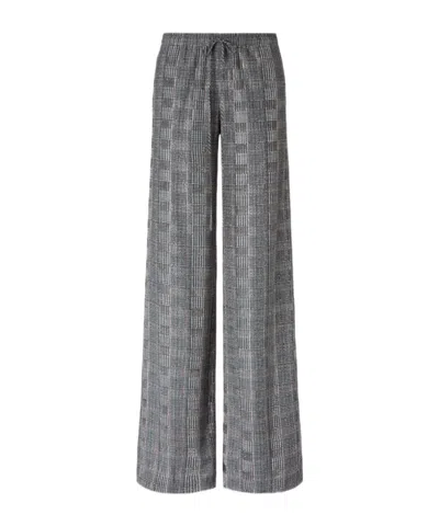 Ermanno Scervino Relaxed Tailored Trousers In Prince Of Wales-print Marocain With Crystals In Gray