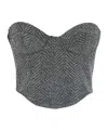 Ermanno Scervino Rhinestone Herringbone Bustier Top In Gray