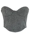 Ermanno Scervino Rhinestone Herringbone Bustier Top In Gray