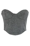 Ermanno Scervino Rhinestone Herringbone Bustier Top In Gray