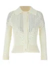 Ermanno Scervino Rhinestone Cardigan Sweaters And Cardigans In Blanco