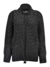 Ermanno Scervino Rhinestone-embellished Merino Wool Knit Cardigan In Grey