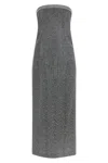 Ermanno Scervino Rhinestone-embellished Midi Dress With Herringbone Pattern In Gray
