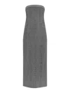 Ermanno Scervino Rhinestone-embellished Midi Dress With Herringbone Pattern In Gray