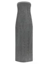 Ermanno Scervino Rhinestone-embellished Midi Dress With Herringbone Pattern In Gray