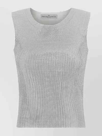 Ermanno Scervino Rhinestone Embellished Cotton Sleeveless Knit Top In Gray