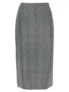 Ermanno Scervino Rhinestone-embellished Herringbone Silk Midi Skirt In Gray