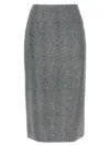 Ermanno Scervino Rhinestone-embellished Herringbone Silk Midi Skirt In Gray