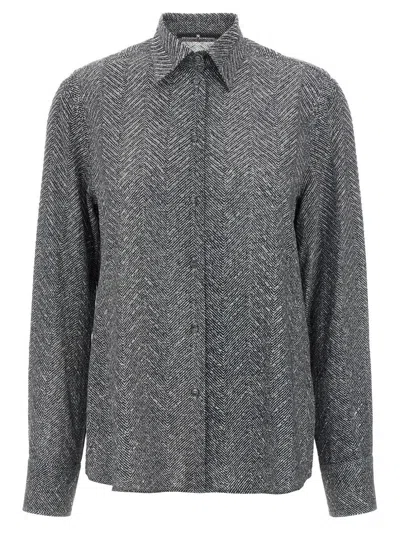ERMANNO SCERVINO RHINESTONE-EMBELLISHED HERRINGBONE VISCOSE SHIRT