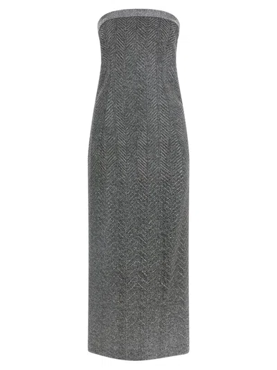 ERMANNO SCERVINO ERMANNO SCERVINO RHINESTONE-EMBELLISHED MIDI DRESS WITH HERRINGBONE PATTERN