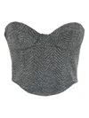 Ermanno Scervino Rhinestone Herringbone Bustier Top In Black