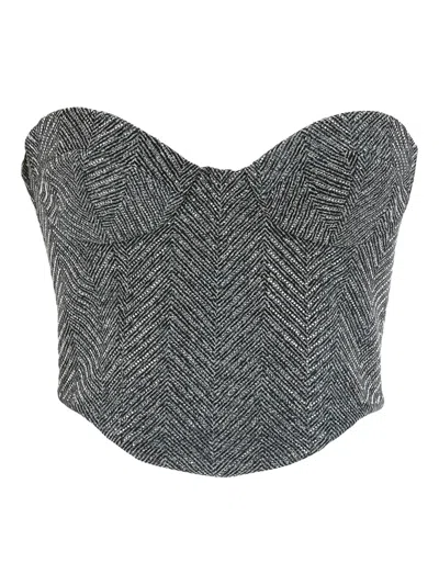 Ermanno Scervino Rhinestone Herringbone Bustier Top In Black
