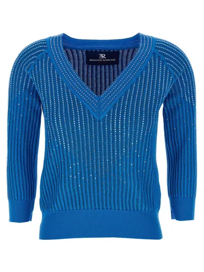 Ermanno Scervino Rhinestone Sweater In Blue